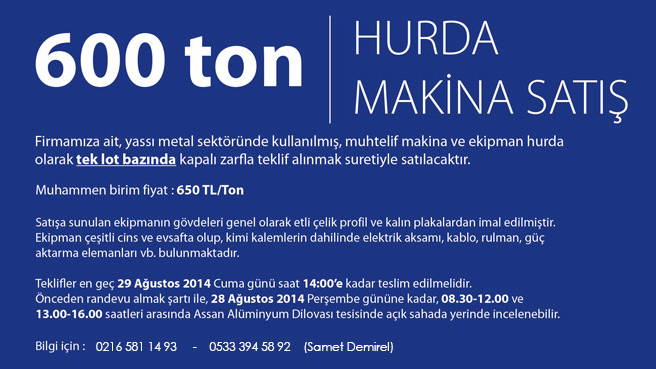 600 Ton Hurda Makina Satışı